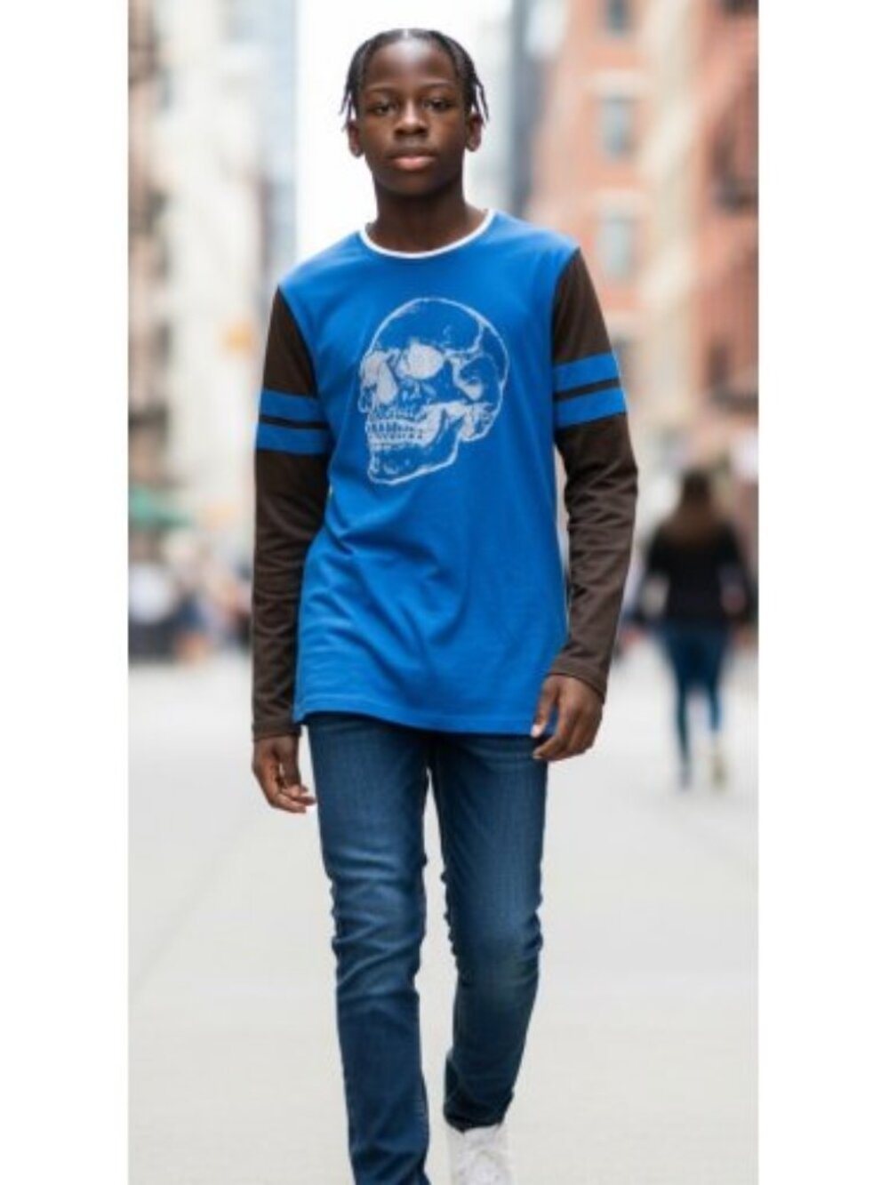 WONDER NATION Blue and Black SKULL Long Sleeved Top Boys 10-12